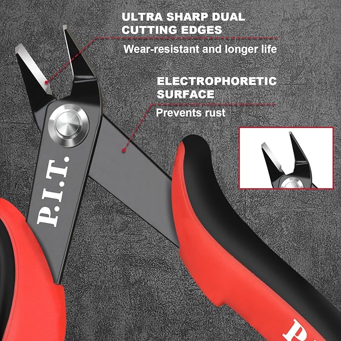 P.I.T. 2 Pack Micro Wire Cutters, 5.5'' Precision Electronics Flush Cutters with TPU Handle, Spring Loaded Wire Cutters for Crafting, Electronics, Jewelry Making