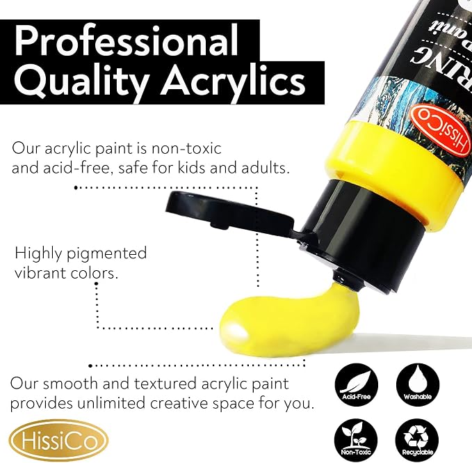 55PCS Acrylic Paint Set of 36 Colors 2fl oz 60ml Bottles 12 Brushes, Non Toxic - Image 3