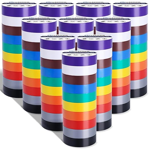 100 Rolls Colored Electrical Tape Bulk 3/4 Inch x 66ft, Waterproof Vinyl Electric Tape High Temp Insulation Tape for Electrical Protection Home Outdoor Electric Insulating Wire Wrapping