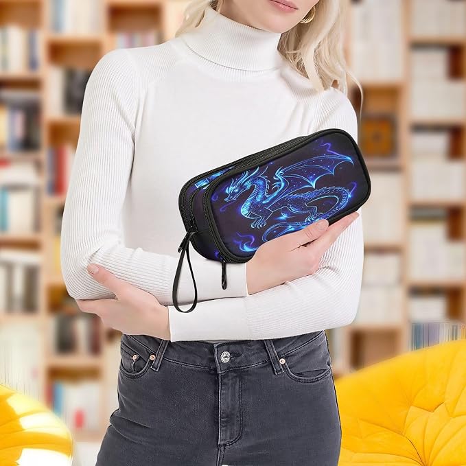 Dragon Blue Black Pencil Case Box Boys Girls Large Pencil Pouch Zipper - Image 8