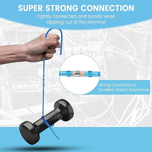 130 PCS Blue Heat Shrink Butt Connectors,16-14 AWG, Self Soldering Butt Connector, Waterproof Solder Seal Wire Connectors, Butt Splice Wire Terminals for Automotive Marine Boat