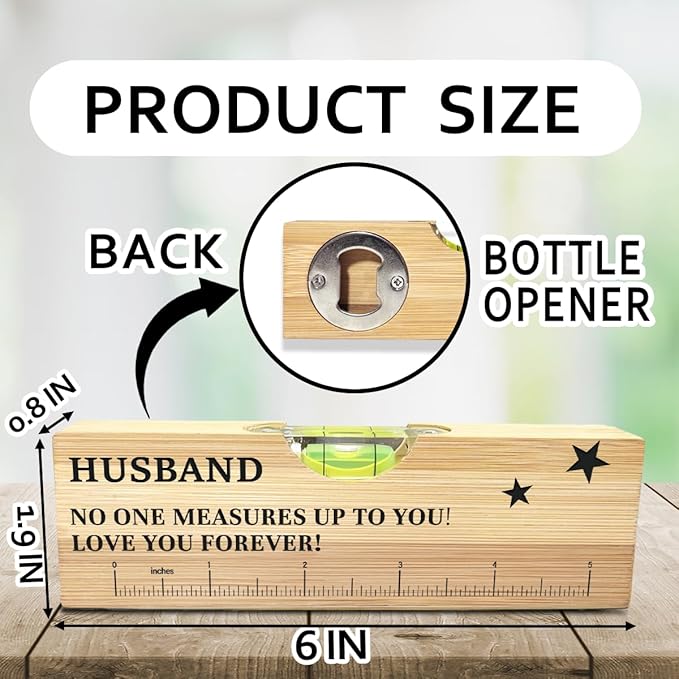 Christmas Gifts for Husband from Wife Wooden Spirit Level, Fathers Day Birthday Gifts for Husband Dad Papa Grandpa New Dad Daddy from Daughter Son Wife Wooden Spirit Level Bottle Opener