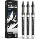 JusArt 3 Black Acrylic Paint Markers Brush Tip, Water-Based No-Bleed Markers by JusArt%7CCreativeArtSupplies