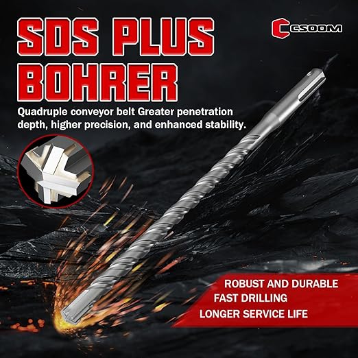 CSOOM SDS Plus Rotary Hammer Drill Bit 5/16"x6.3", Professional Concrete Drill Bit for Concrete, Brick, Stone and Cement Walls