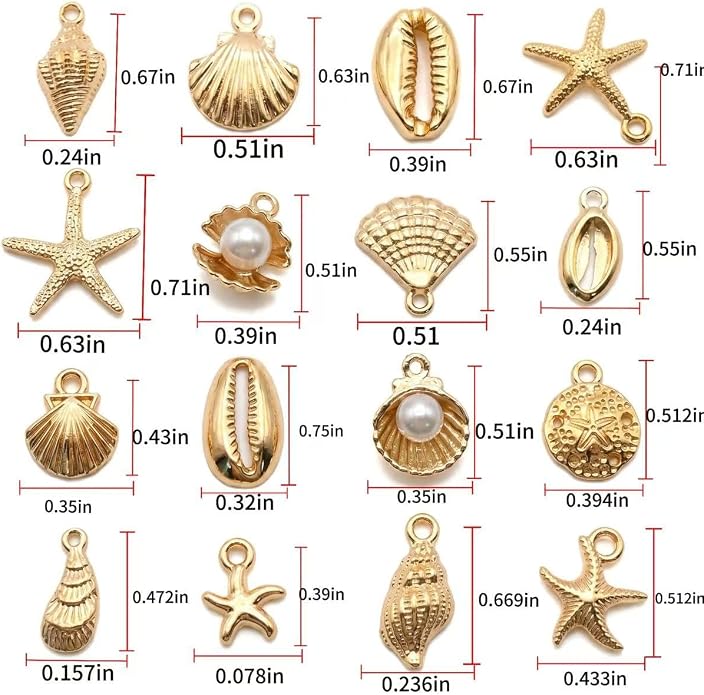 16Pcs Gold Metal Shell Charms, 16 Styles Summer Beach Seashell Pendants - Image 2
