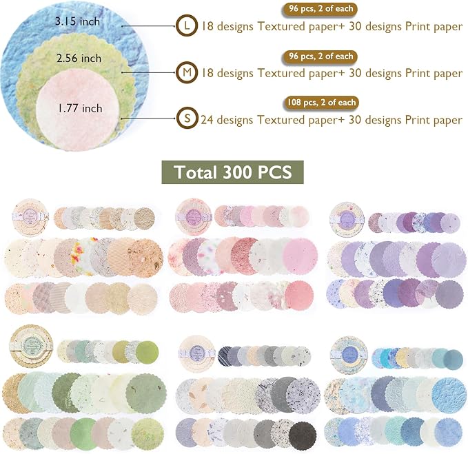 300Pcs Scrapbook Supplies Kit, Round Edge Colorful Textured Embossed Rice - Image 7