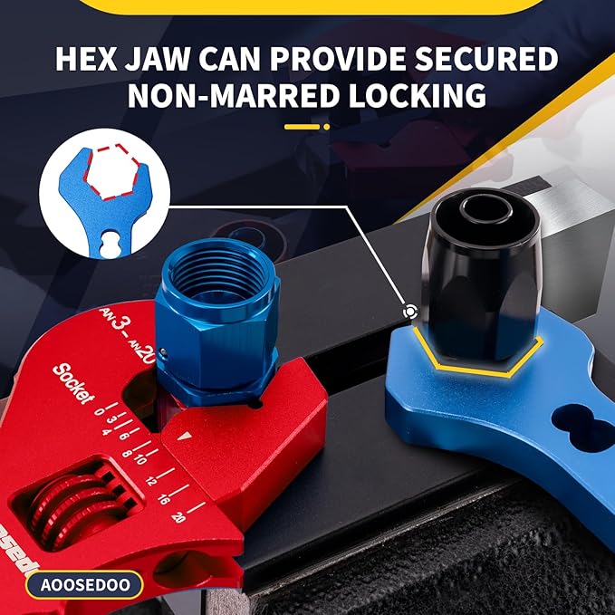 3AN-20AN AN Fitting Wrench AN Fitting Tool for AN Hose Fitting Assembly Adjustable Lightweight Aluminum Red With 6AN-AN8 Double-ended AN Wrench Blue