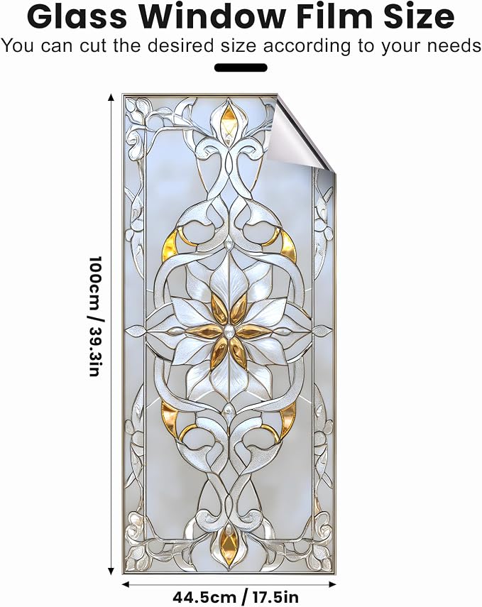 Stained Glass Window Privacy Film: Non-Adhesive Sun and Landscape Mosaic Design - Image 2
