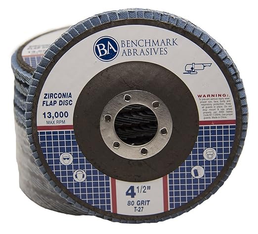 Benchmark Abrasives 4.5" Premium Zirconia Type 27 Flat Flap Discs Grinding Wheels for Sanding Stock Rust Removal Finishing Grinding Deburring Stainless Steel, 7/8" Arbor (100 Pack) - 80 Grit