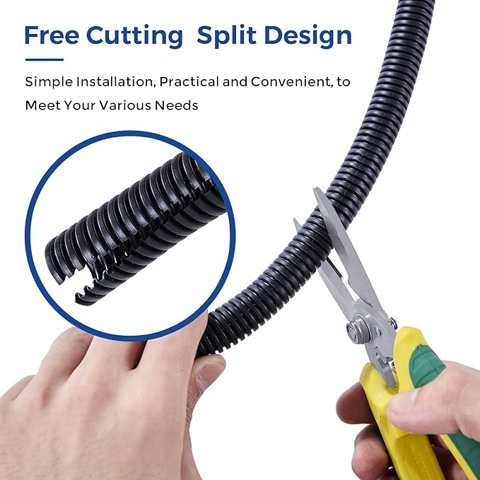 Split Wire Loom 1/4 Inch, 25FT Wire Protector Tubing for Cords, Black Flexible Wire Conduit Cover, Cord Protectors from Pets No Chew Electric Wire Cover