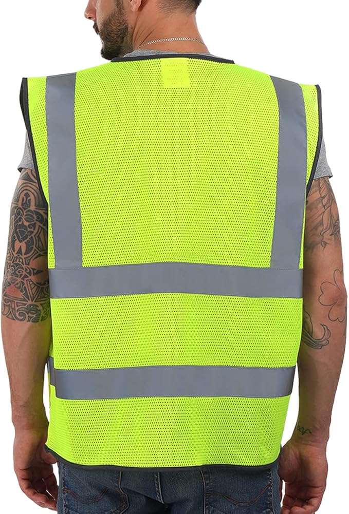Dib Safety Reflective Vest Mesh, High Visibility Vest with Pockets and Zipper, Construction Work Vest ANSI Class 2, Yellow Mesh 3XL