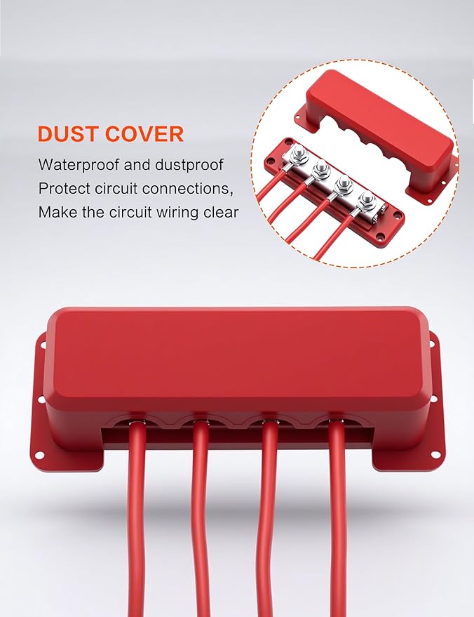600A Heavy-Duty Bus Bar (2-Pack) Nickel Plated Copper Distribution Terminal Block with Cover 4 M10 (3/8 in) Studs & 8 Screws Buss Bar for Solar RV Marine Car Audio 12-48V DC Battery System