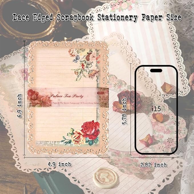 30 Sheets Lace Edged Vintage Scrapbook Paper, Scrapbooking, Stationery Letter - Image 5