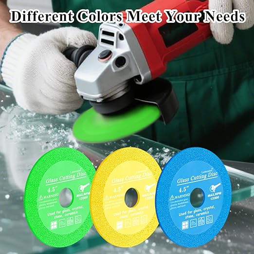 Lamoutor 12Pcs 4.5 Inch Glass Cutting Disc for Angle Grinder, Diamond Saw Blade, Tile Cutter Blade for Cutting Marble Glass Tile Jade Crystal（Green/Blue/Yellow/Black/Red/Orange）