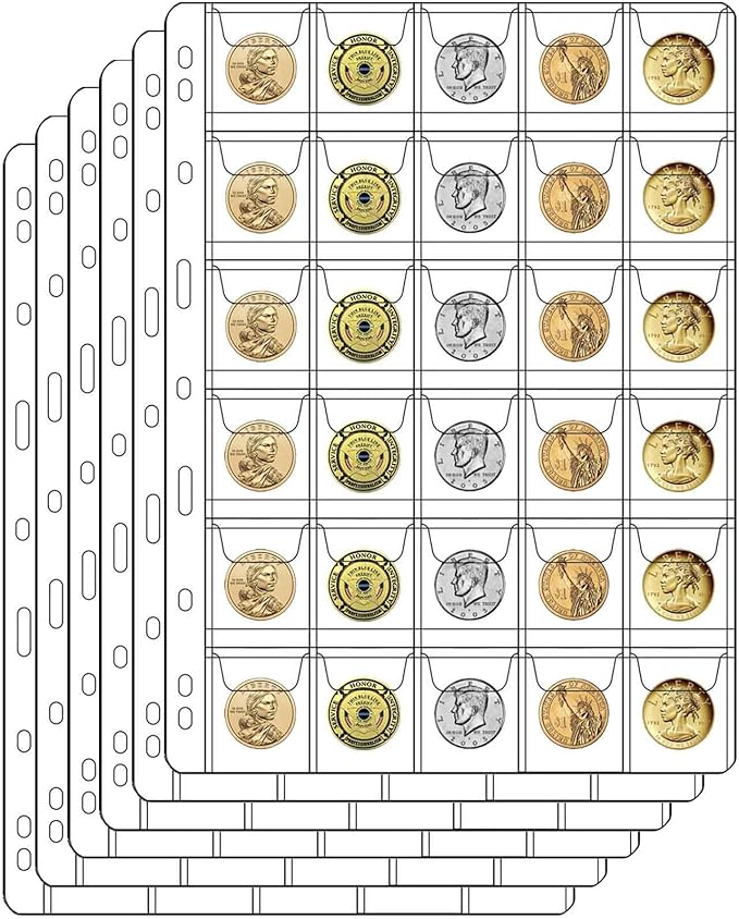 30-Pocket Coin Pages for Collectors, Standard 9-Hole Coin Collection Pages fit by Suremita
