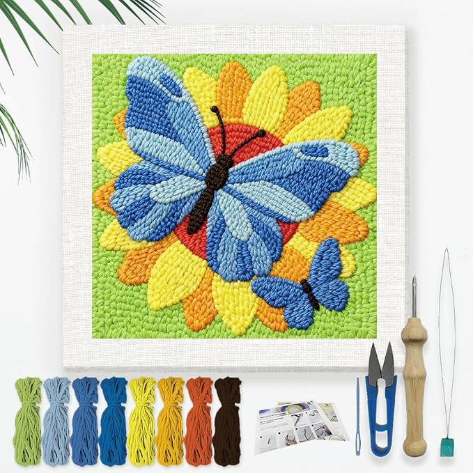 DOODLREAM Butterfly on Sunflower DIY Punch Needle Embroidery Kit by Doodlream