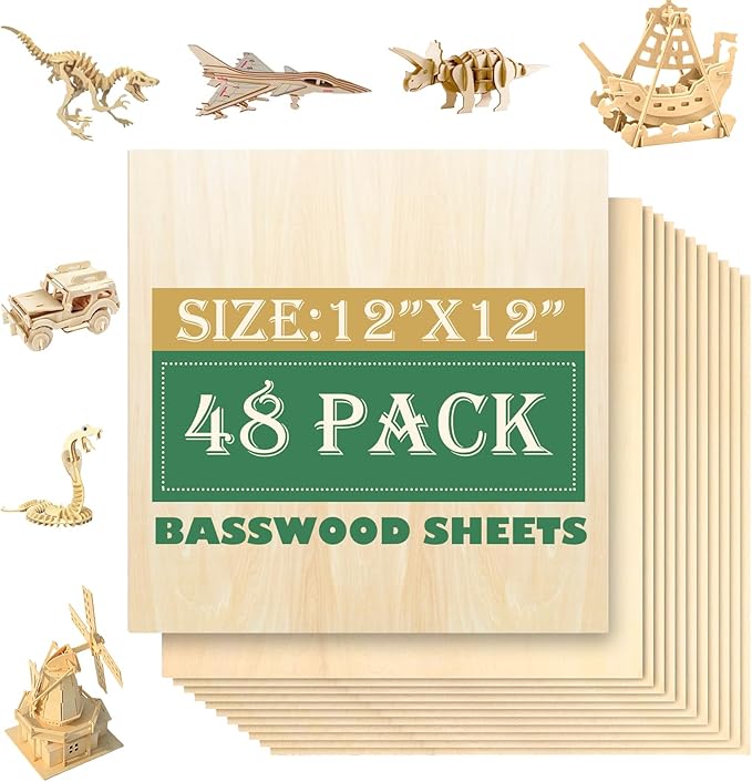 48 Pack 12"x12"Basswood Sheets 1/8", 3mm Basswood by QSJQllo
