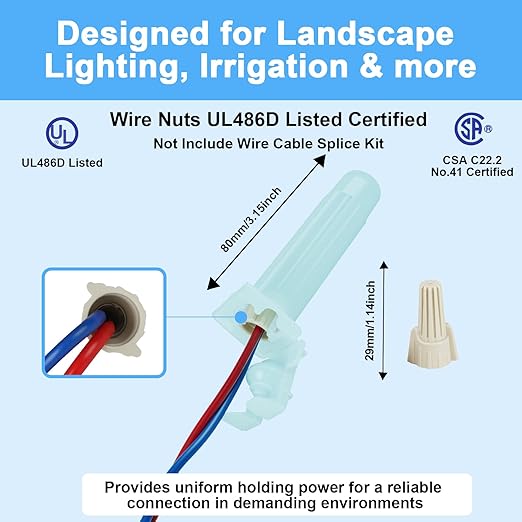 25 Pack Waterproof Direct Bury Wire Cable Splice Kit 22AWG-10AWG,Outdoor Seal Electrical Nuts Caps Cable Terminal Connector for Landscape Light, Irrigation Valves, Wet Location Installation