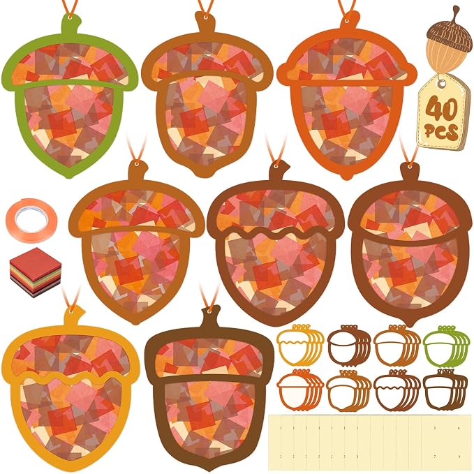 Renbuzhu 40-Pack Fall Acorn Paper Suncatchers Crafts Kit by Renbuzhu
