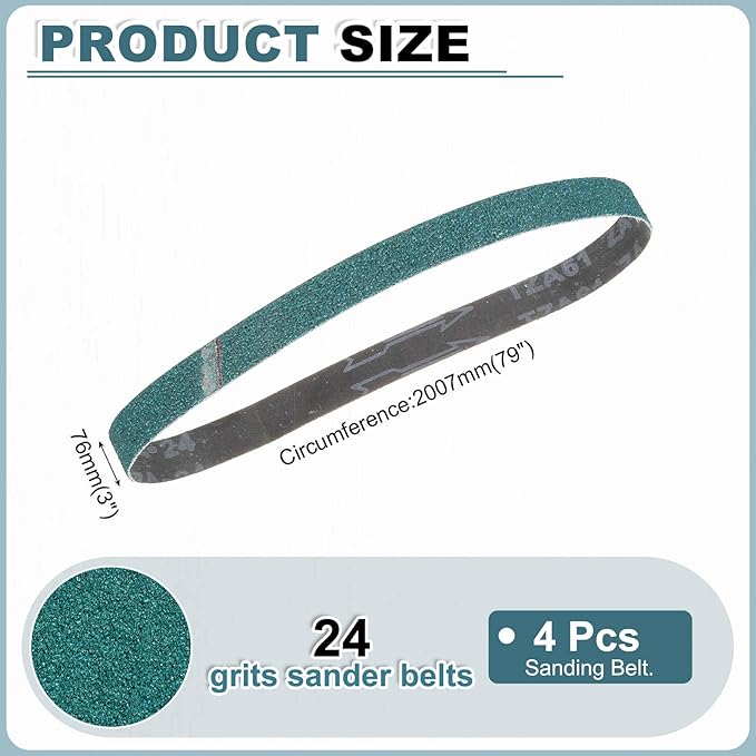 HARFINGTON 3 x 79 Inch Sanding Belts, 4 Pcs 24 Grit Zirconia Abrasive Belt Sander File Belt for Woodworking, Metal Polishing, Knife Sharpener