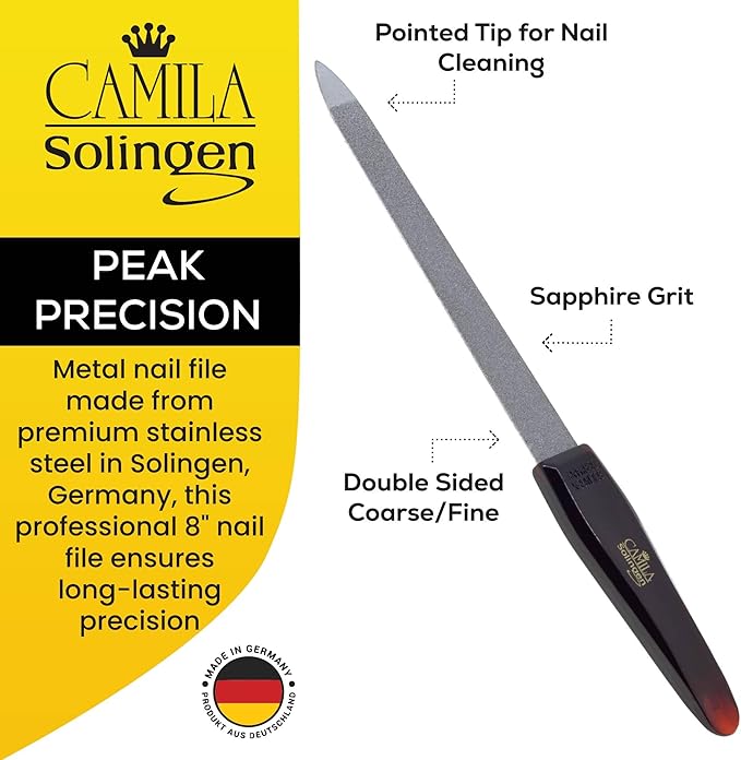 CS19 Sapphire Metal Nail File for Natural Nails Fingernail and Toenail Care, 8" Double Sided Coarse and Fine for Manicure and Pedicure