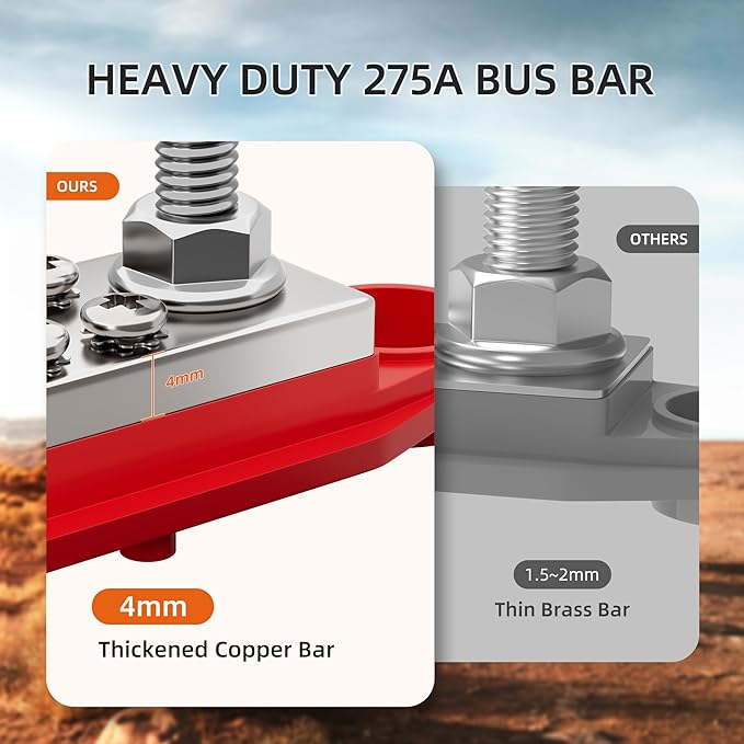 275A Marine Bus Bar 12V Power Distribution Block 2 x 5/16" Terminal Studs and 14 x #8 Screws Positive and Ground Battery BusBar for Automotive Car Boat