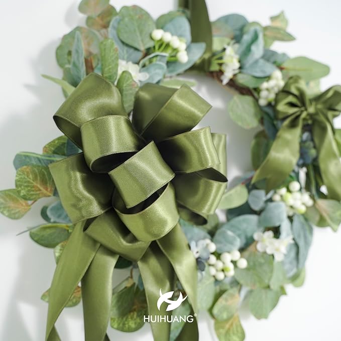 HUIHUANG Moss Green Satin Wired Ribbon 1-1/2 inch Moss Wire Edge Ribbon - Image 5