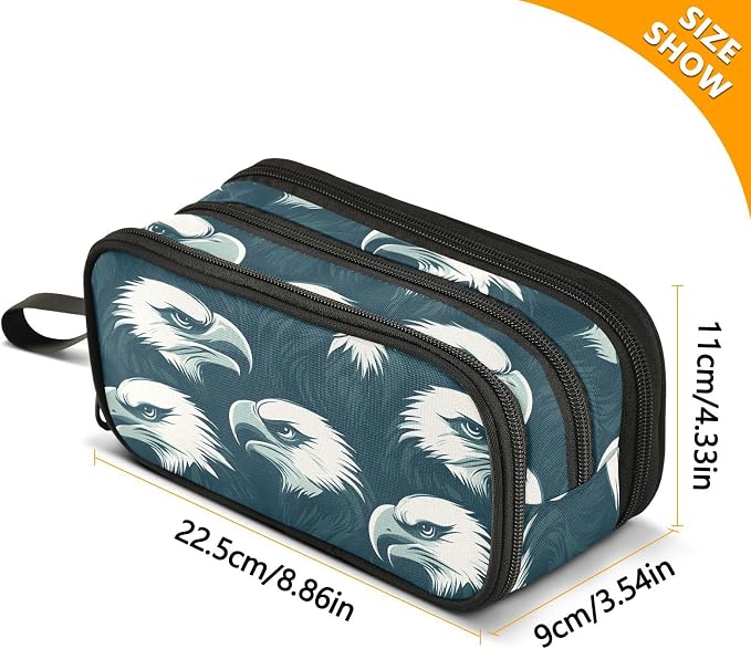 Eagles Head Pencil Case Box Boys Girls Large Pencil Pouch Zipper Compartments - Image 7