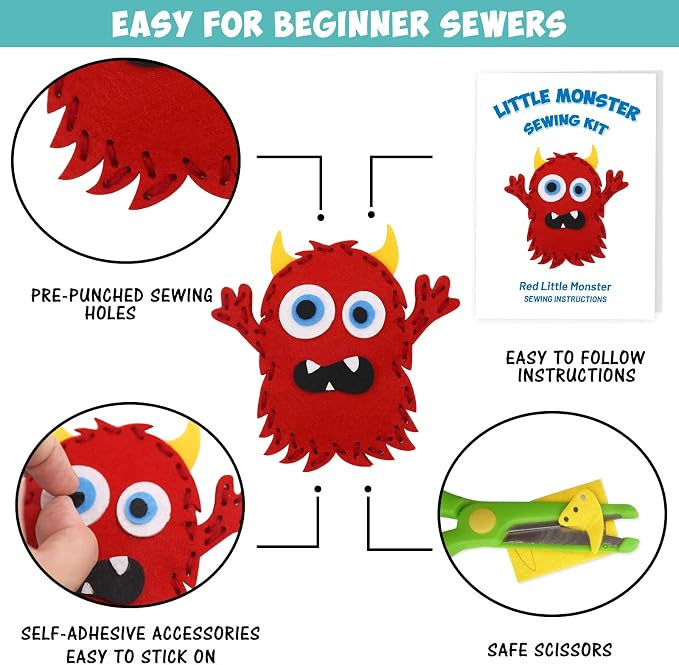 CiyvoLyeen Kids Sewing Kit Crafts – Little Monsters Felt Plush DIY Craft Adopt - Image 5