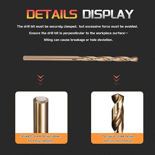 Drill Bit, #41 Cutting Diameter, 4341 HSS Gold Finish 118° Cutting Angle Number Jobber Bits - (Applications: for Drilling Soft Metal Plastic Wood), 10-Pieces