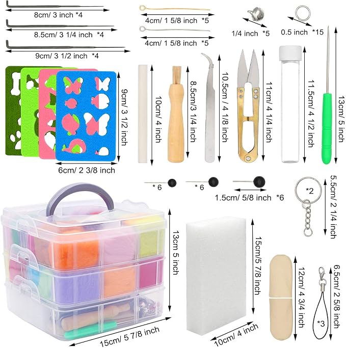 West Bay Needle Felting Kit 109 Pieces Set, Wool Roving 36 Colors - Image 3
