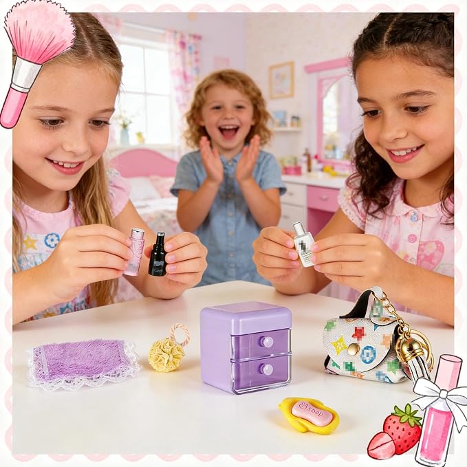72Pcs Dollhouse Mini Jewelry Storage Case Handbag Towel Cosmetic Set Bathroom - Image 6