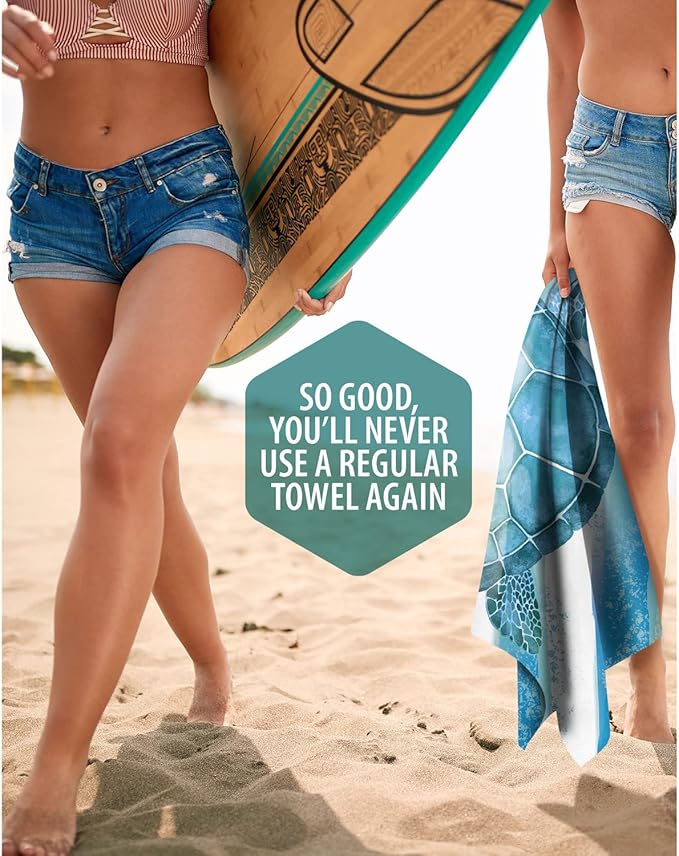VENTURE 4TH Microfiber Beach Towel: Quick-Dry, Compact, Sand-Free, Absorbent, Sandproof and Lightweight - Perfect for Camping, Beach, and Roadtrips (Striped Seahorse Design | 35x78 inches)