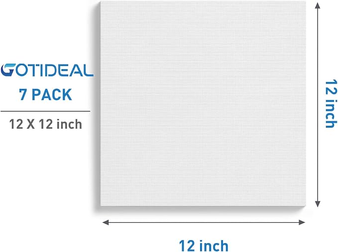 GOTIDEAL Stretched Canvases for Painting, 12x12 Inch Set of 7, Primed White - Image 2
