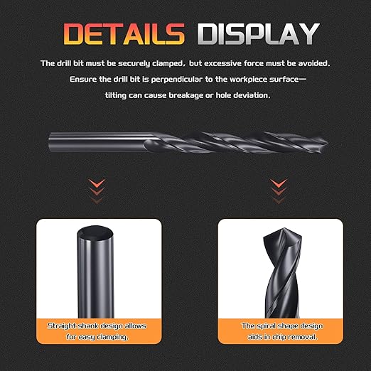 Drill Bit, 23/64" Cutting Diameter, 4241 HSS Nitriding Black 118° Cutting Angle Versatile Jobber Bits - (Applications: for Drilling Plastic Wood Soft Metal), 6-Pieces