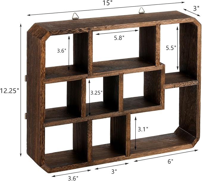 Frcctre Rustic Shadow Box Display Shelf, 9 Compartments Wood Hanging Display - Image 3