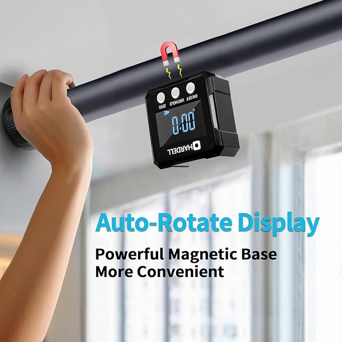 HARDELL Digital Angle Finder,Dual Axis 4X90° 0-40° Digital Angle Gauge With Magnetic Base, Relative Absolute Measuring Tool, Aluminum Alloy Auto-Rotation Protractor for Table Saw Tube Decoration DIYer