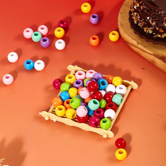 350pcs 10mm Plastics Acrylic Beads Mix 10 Color Large Hole Pony Hair Beads - Image 3