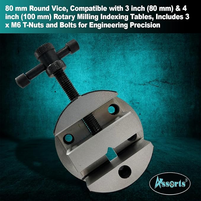 80 mm Round Vice for 3" (80 mm) & 4" (100 mm) Rotary Milling Indexing Table with 3 x M6 T nuts Bolts-Engineering Tools