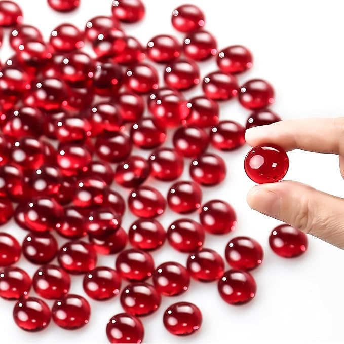 CYS EXCEL Red Glass Gemstone Beads Vase Fillers Flat Marble Beads Multiple - Image 3