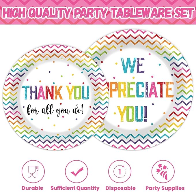 200pcs Thank You Plates Napkins We Appreciate You Party Tableware Set Teacher - Image 3
