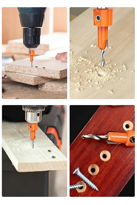 Countersink Drill Bit Set Hex Shank Woodworking: 5Pcs Tapered Pilot Hole Bits with Quick Change – Ideal for Carpentry, DIY & Home Repair Projects