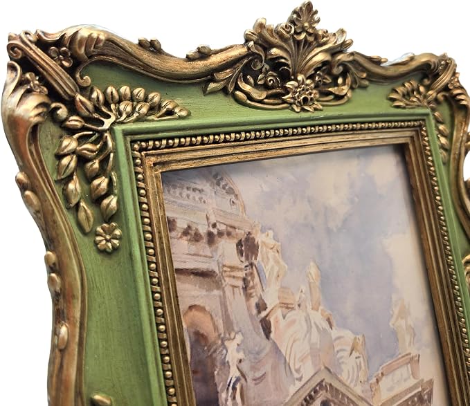 5x7 Vintage Picture Frame, Antique Green and Gold Ornate Photo Frame - Image 7