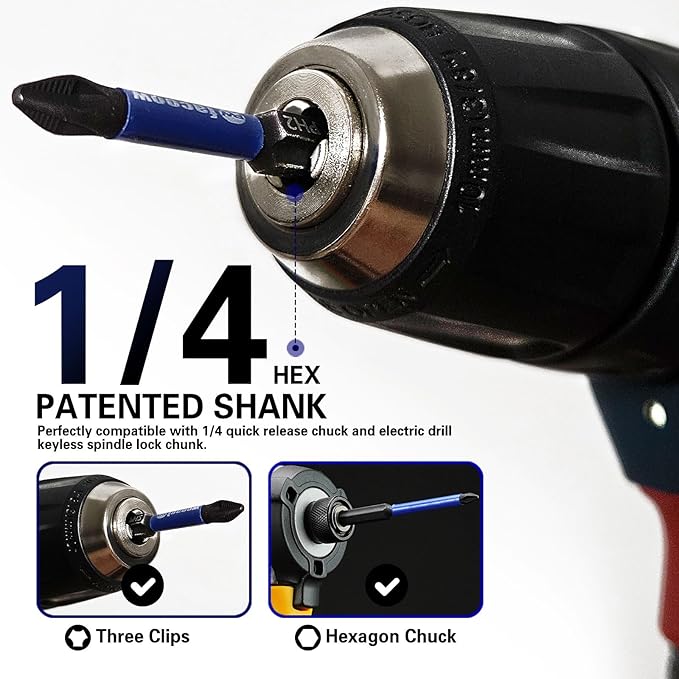 16 Pack Phillips Impact Driver Bits, #2 Phillips Head Magnetic Screwdriver Bits Set, 1" - 6" S2 Alloy Steel Impact Bits, 1/4" Hex Shank Screwdriver Drill Bit, CNC Machined ph2 Impact Drill Bits