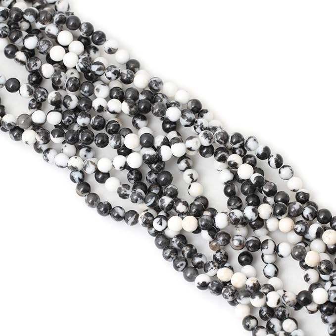 60PCS 6mm Natural Black White Zebra Jasper Gemstone Round Loose Beads Crystal - Image 4