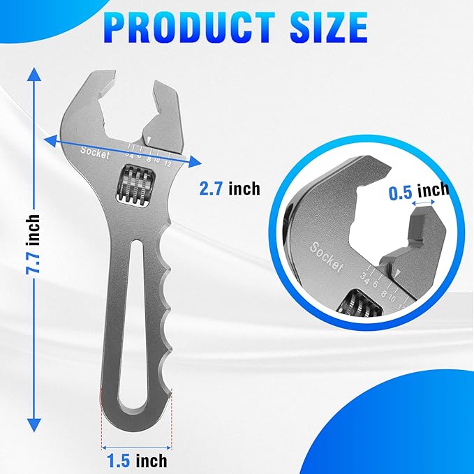 AN Hose Fitting Adjustable Wrench 3AN-12AN Lightweight Aluminum (Sliver-Non-Marring)