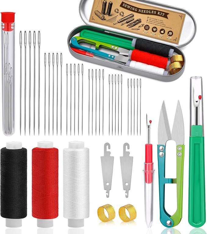 42 PCS Big Eye Steel Sewing Needles Kit, 6 Size Steel Needles by FOUSNOW
