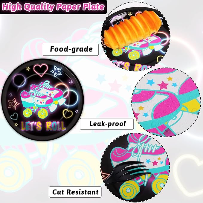 96pcs Roller Skating Party Supplies Tableware Set Retro Roller Skate Party - Image 4
