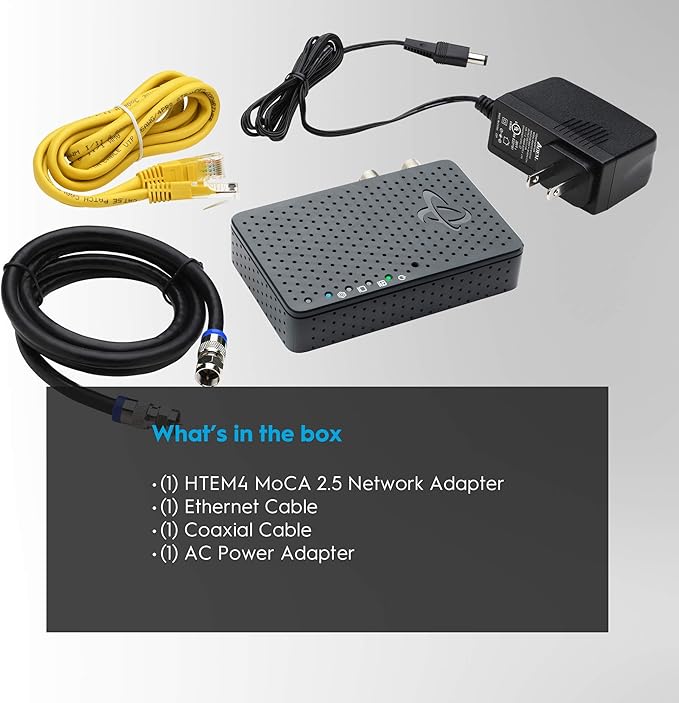 Hitron Bonded MoCA 2.5 Network Adapter for Ethernet Over Coax (Add-on 1 Pack) | Up to 1 Gbps Ethernet | Ideal Backbone for Home Mesh WiFi, Streaming, and Gaming