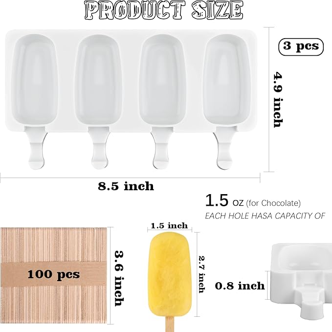 Sakolla 3 Pcs 4 Cavity Mini Popsicle Silicone Molds - Image 2